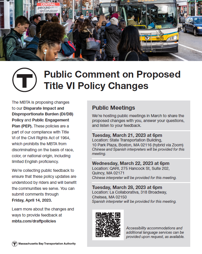 MBTA Title VI policy change meeting schedule