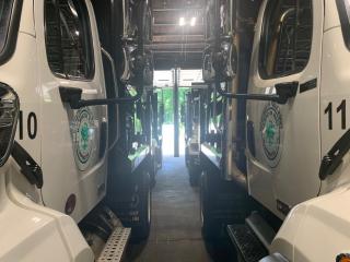 Trucks in garage